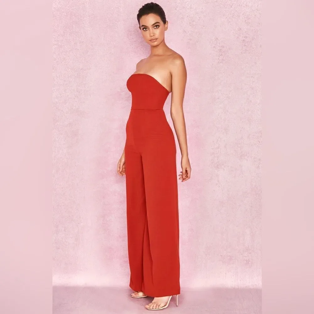 House of CB MARIEFRANCE RUST WIDE LEG CORSET JUMPSUIT